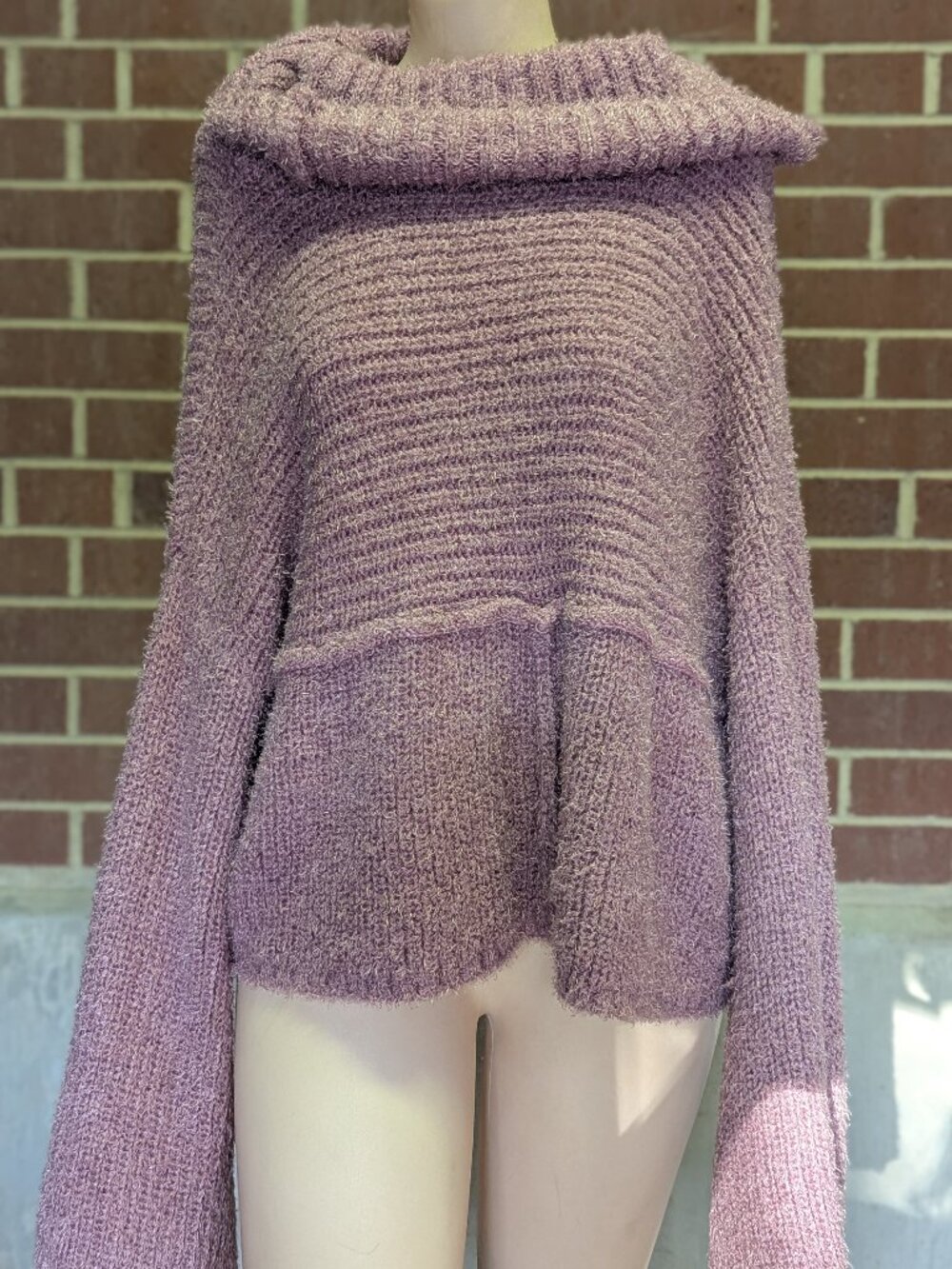 Altar’d State Dusty Mauve Cowl Neck Knit Sweater Boho Soft Girl Medium Slouchy